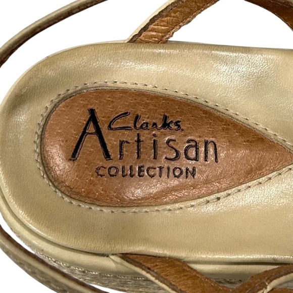 Clarks Artisan Collection Espadrille Tan Strappy Rope Wedge Sandals Size 11 - Picture 7 of 13